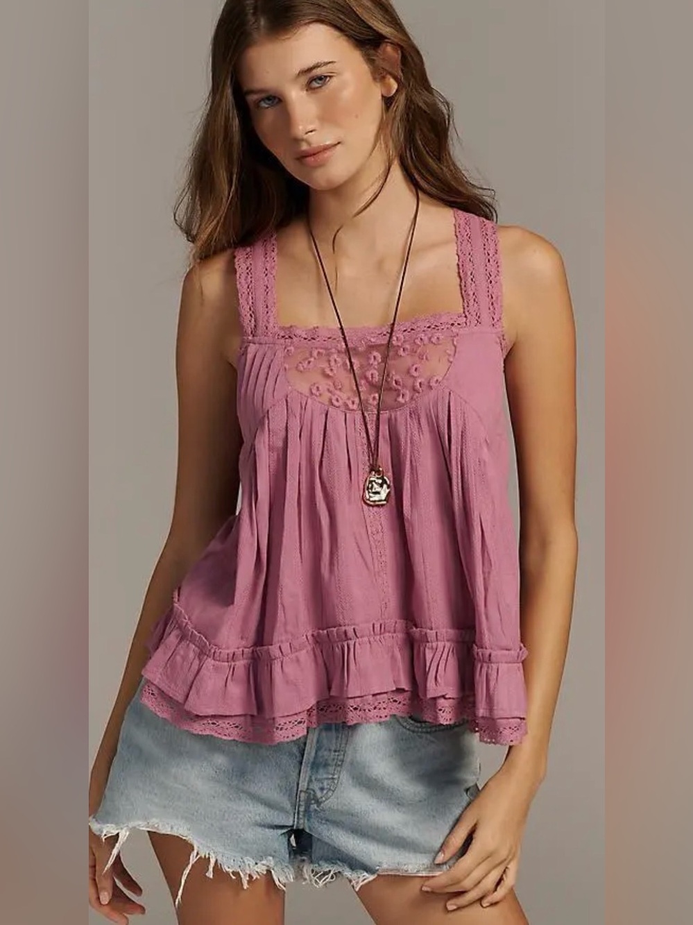 Anthropologie Cotton Swing Top Crocus